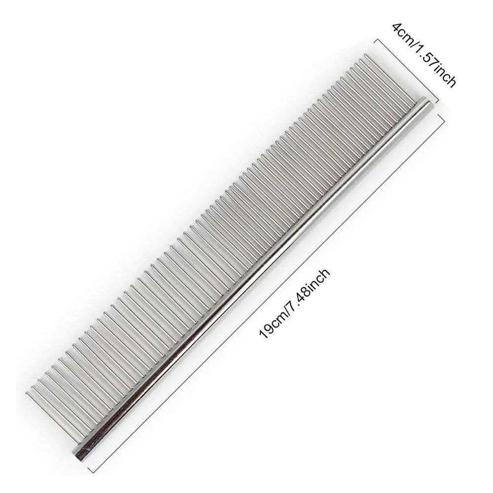 Stainless Steel Pet Grooming Comb Rounded Ends Teeth 7.5 Inch Silver